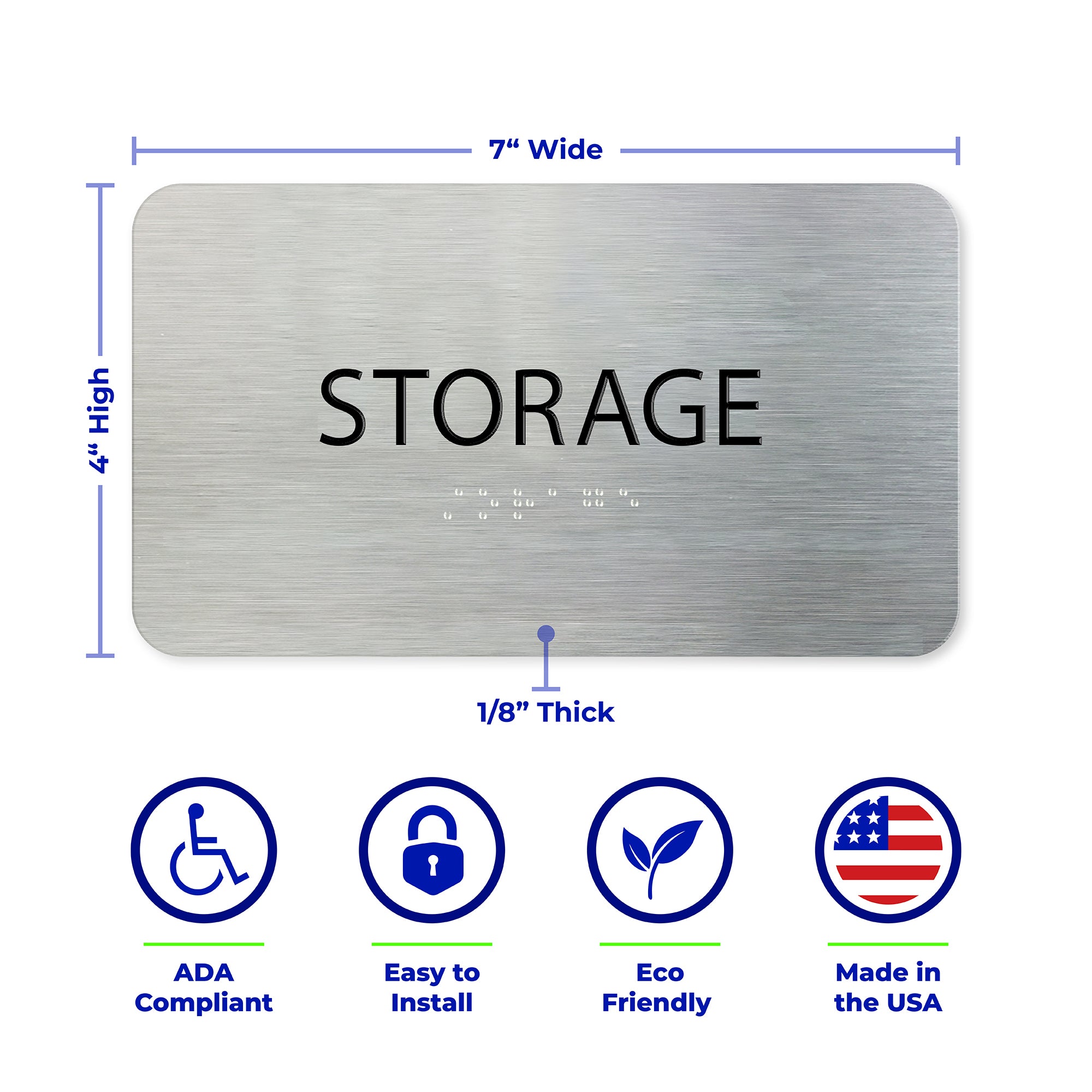 STORAGE Sign - Brushed Silver Aluminum - ADA Compliant